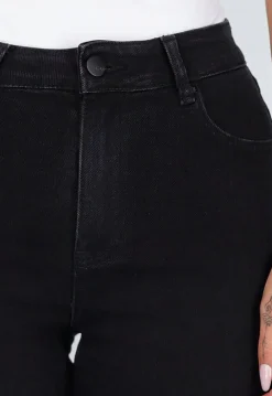 Zwarte Denim Straight Leg Jeans met Brede Omslag