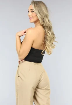 Zwarte Elastische Bandeau Top met Anti-Slip