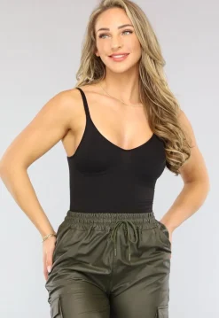 Zwarte Elastische Corrigerende Bodysuit