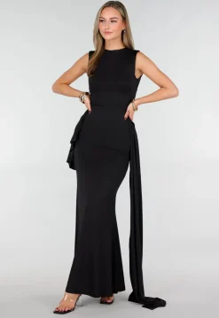 Zwarte Elegante Maxi Jurk met Getailleerde Fit