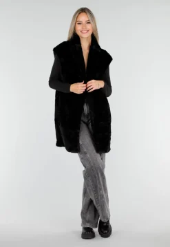 Zwarte Faux Fur Bodywarmer met Ceintuur en Kraag