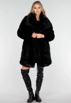 Zwarte Faux Fur Jas met Brede Kraag