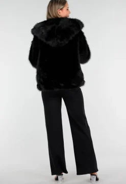 Zwarte Faux Fur Jas met Capuchon