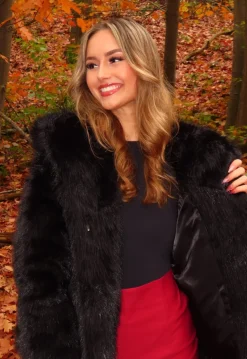 Zwarte Faux Fur Jas met Capuchon