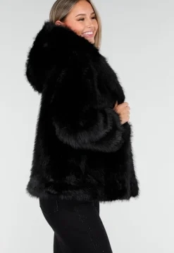 Zwarte Faux Fur Jas met Capuchon