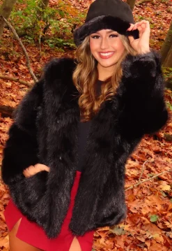 Zwarte Faux Fur Jas met Capuchon