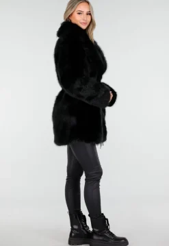 Zwarte Faux Fur Jas met Ceintuur