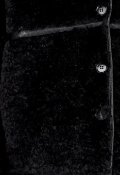 Zwarte Faux Fur Jas met Kraag en Knoopsluiting