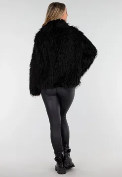 Zwarte Faux Fur Jas met Langharige Textuur