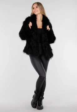Zwarte Faux Fur Jas met Langharige Textuur