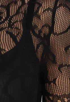 Zwarte Fishnet Bodysuit met Print