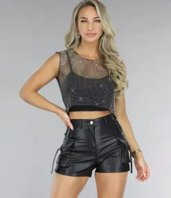 Zwarte Fishnet Glitter Tank Top