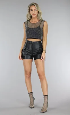 Zwarte Fishnet Glitter Tank Top