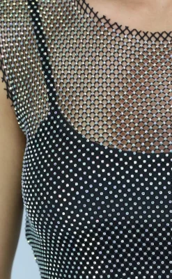 Zwarte Fishnet Glitter Tank Top