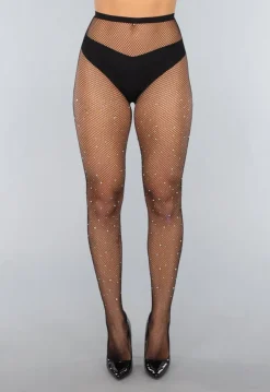 Zwarte Fishnet Panty met Strass Steentjes