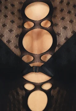 Zwarte Fishnet Playsuit met Cut Out