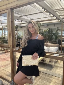 Zwarte Flowy Ibiza Style Off-Shoulder Playsuit