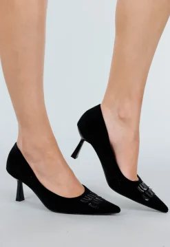 Zwarte Fluwelen Pumps met Lage Hak