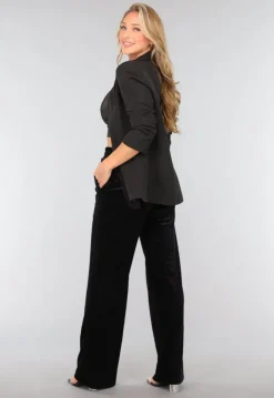 Zwarte Fluwelen Wide Leg Panterprint Broek
