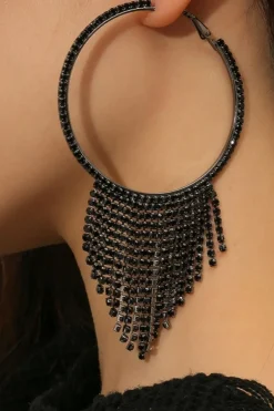 Zwarte Fringe Oorbellen