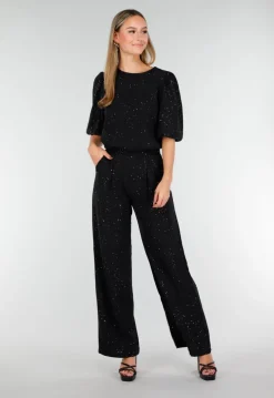 Zwarte Galaxy Glitter Top met Elastische Pofmouwen