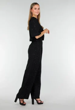 Zwarte Galaxy Glitter Top met Elastische Pofmouwen