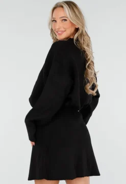 Zwarte Gebreide 2-Piece Set met Trui en Rok