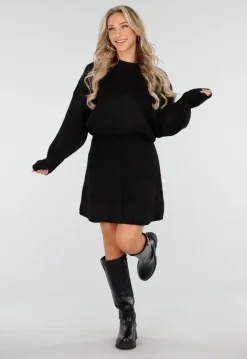 Zwarte Gebreide 2-Piece Set met Trui en Rok