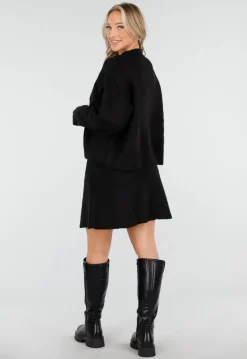 Zwarte Gebreide 2-Piece Set met Trui en Rok