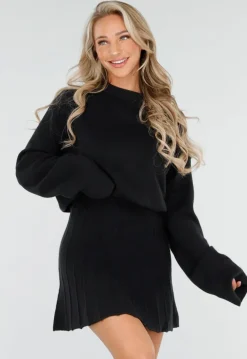 Zwarte Gebreide 2-Piece Set met Trui en Rok