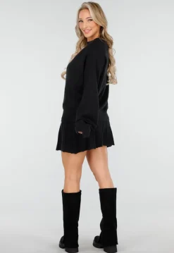 Zwarte Gebreide 2-Piece Set met Trui en Rok