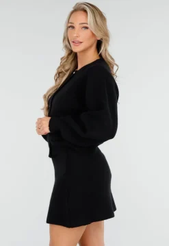 Zwarte Gebreide 2-Piece Set met Vest en Rok