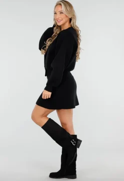 Zwarte Gebreide 2-Piece Set met Vest en Rok