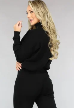 Zwarte Gebreide Two Piece met Col
