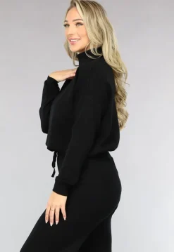 Zwarte Gebreide Two Piece met Col