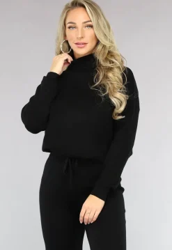 Zwarte Gebreide Two Piece met Col