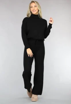 Zwarte Gebreide Two Piece met Col