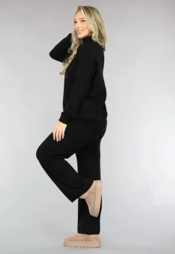 Zwarte Gebreide Two Piece met Col
