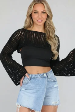 Zwarte Gehaakte Bohemian Bolero