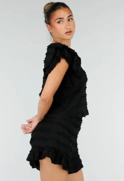 Zwarte Gehaakte Co-ord Set met Ruffle Mouwen