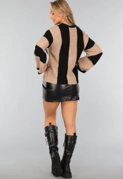 Zwarte Geplooide Lederlook Rok