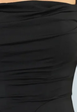 Zwarte Geplooide Maxi Jurk met Korset Detail