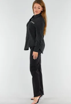 Zwarte Gestreepte Blouse met St. Tropez Borduursel Achterop