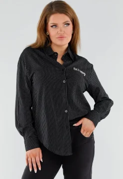 Zwarte Gestreepte Blouse met St. Tropez Borduursel Achterop