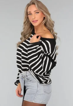 Zwarte Gestreepte Oversized Trui