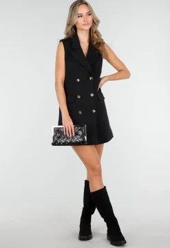 Zwarte Gevlochten Clutch van Imitatieleer met Gouden Rand en Afneembare Schouderketting