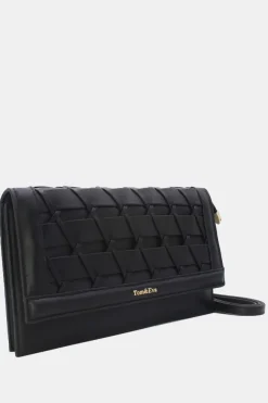 Zwarte Gevlochten Clutch van Imitatieleer met Afneembaar Schouderhengsel