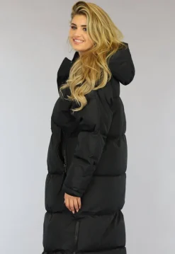 Zwarte Gewatteerde Lange Oversized Winterjas