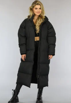 Zwarte Gewatteerde Lange Oversized Winterjas