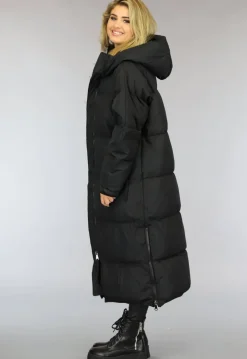 Zwarte Gewatteerde Lange Oversized Winterjas